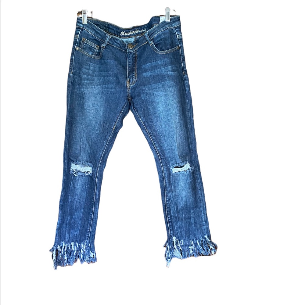 Machine Jeans… cropped at ankle, frayed bottom.. size 11